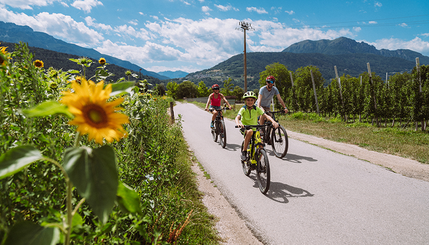 Ciclisti su pista panoramica vicino al lago